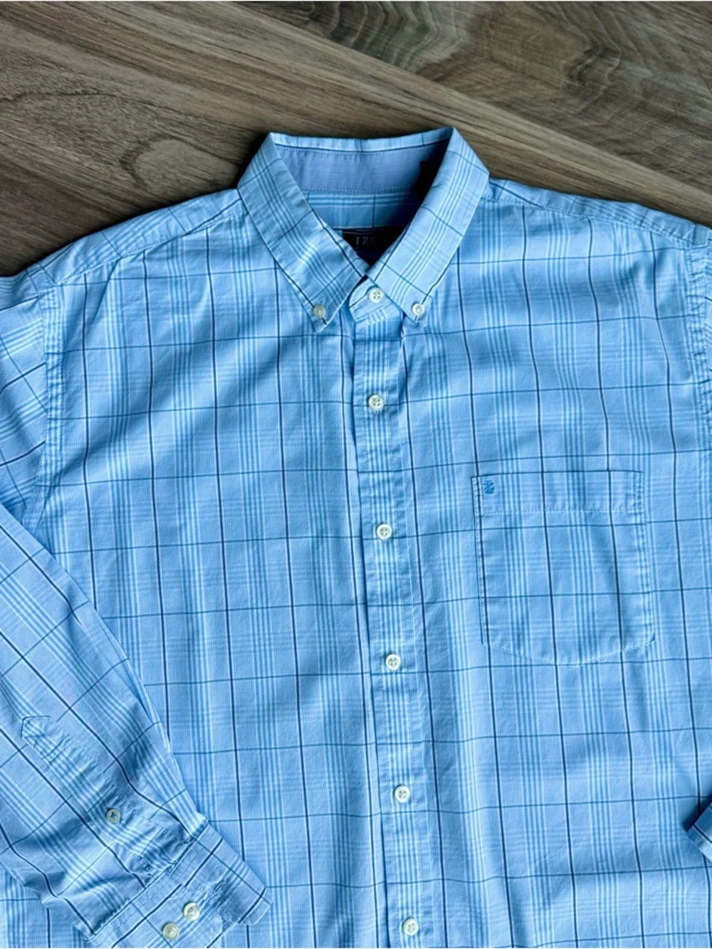 IZOD Premium Essentials Blue Plaid Button‎ Down Long Sleeves Classic Fit Shirt